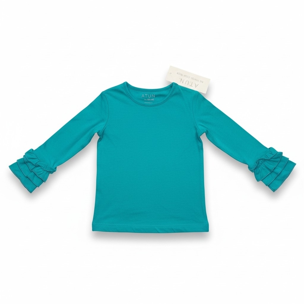 ATUN Girls' Teal Long-Sleeve Ruffle Cuff Top